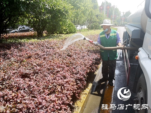 市園林綠化中心出動(dòng)十余輛水車(chē)為綠化帶“消暑解渴”