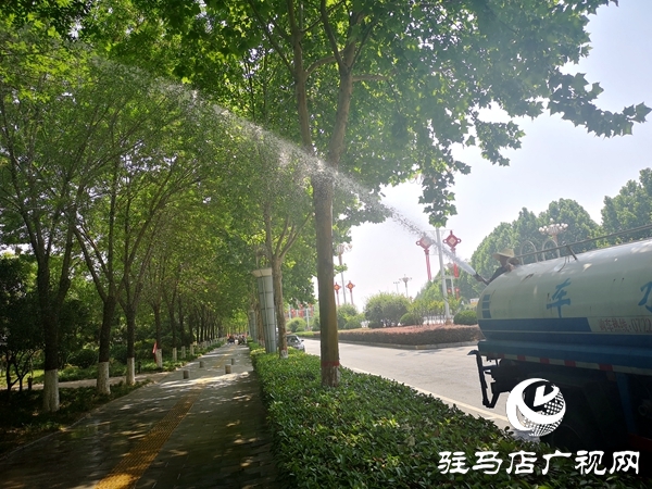 市園林綠化中心出動(dòng)十余輛水車(chē)為綠化帶“消暑解渴”